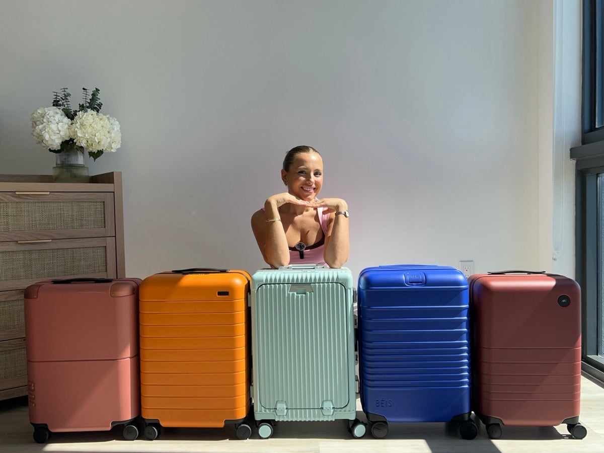All five carry-ons lined up for testing