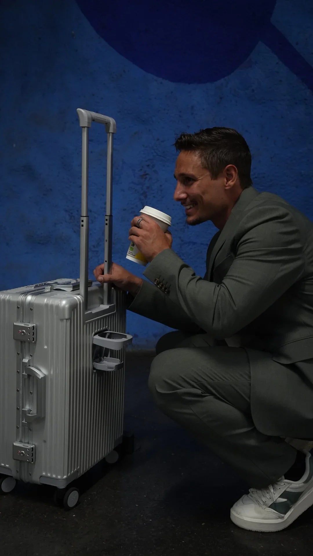 Coffee traveler with silver luggage